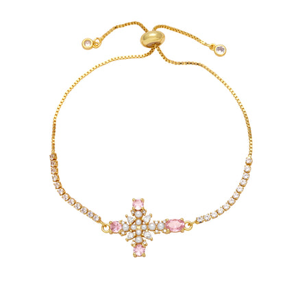 Fashion Simple Style Cross Copper Plating Inlay Zircon 18k Gold Plated Bracelets