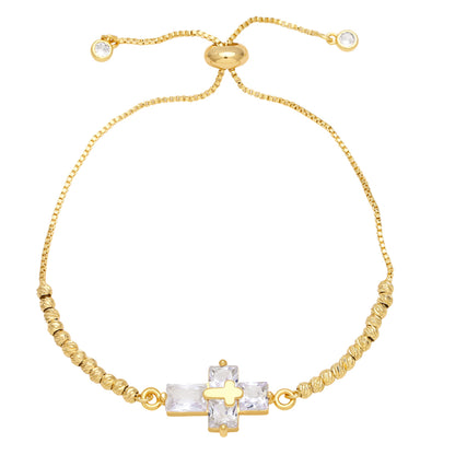 Ig Style Fashion Simple Style Cross Copper 18k Gold Plated Zircon Bracelets In Bulk