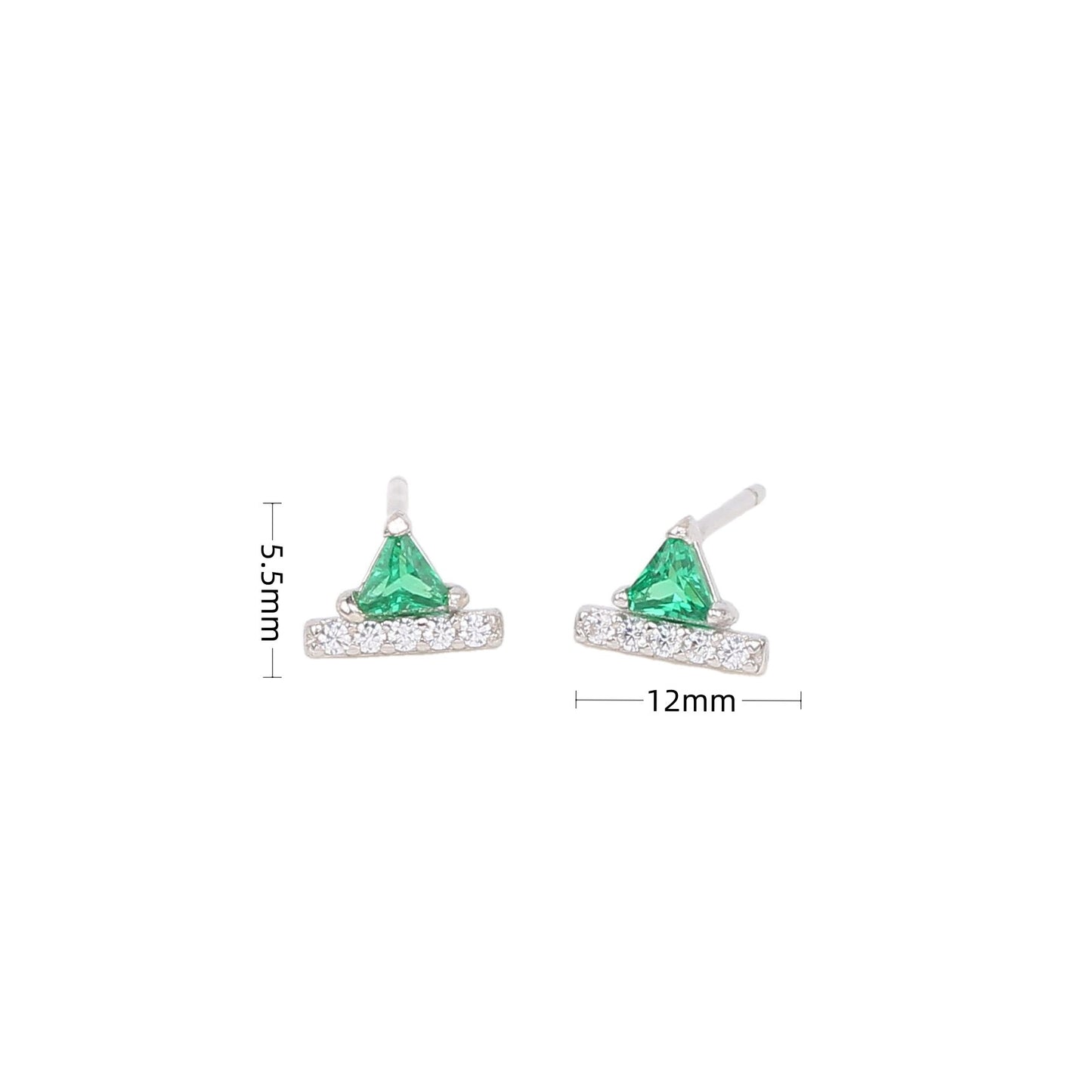 1 Pair Retro Triangle Inlay Sterling Silver Zircon Ear Studs