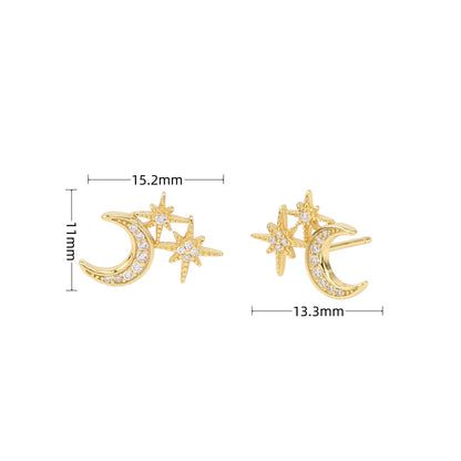 1 Pair Simple Style Star Moon Inlay Sterling Silver Zircon Ear Studs