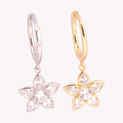 1 Pair Retro Simple Style Flower Inlay Sterling Silver Zircon Drop Earrings