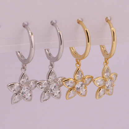 1 Pair Retro Simple Style Flower Inlay Sterling Silver Zircon Drop Earrings