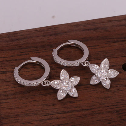 1 Pair Retro Simple Style Flower Inlay Sterling Silver Zircon Drop Earrings