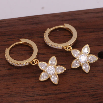 1 Pair Retro Simple Style Flower Inlay Sterling Silver Zircon Drop Earrings