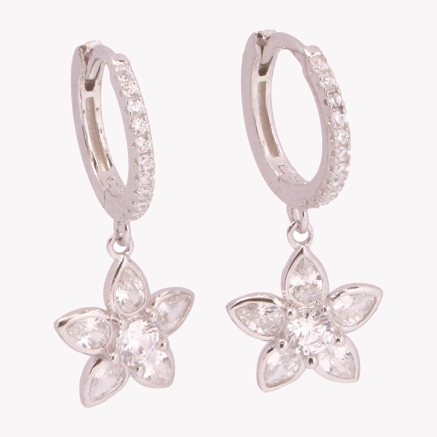 1 Pair Retro Simple Style Flower Inlay Sterling Silver Zircon Drop Earrings