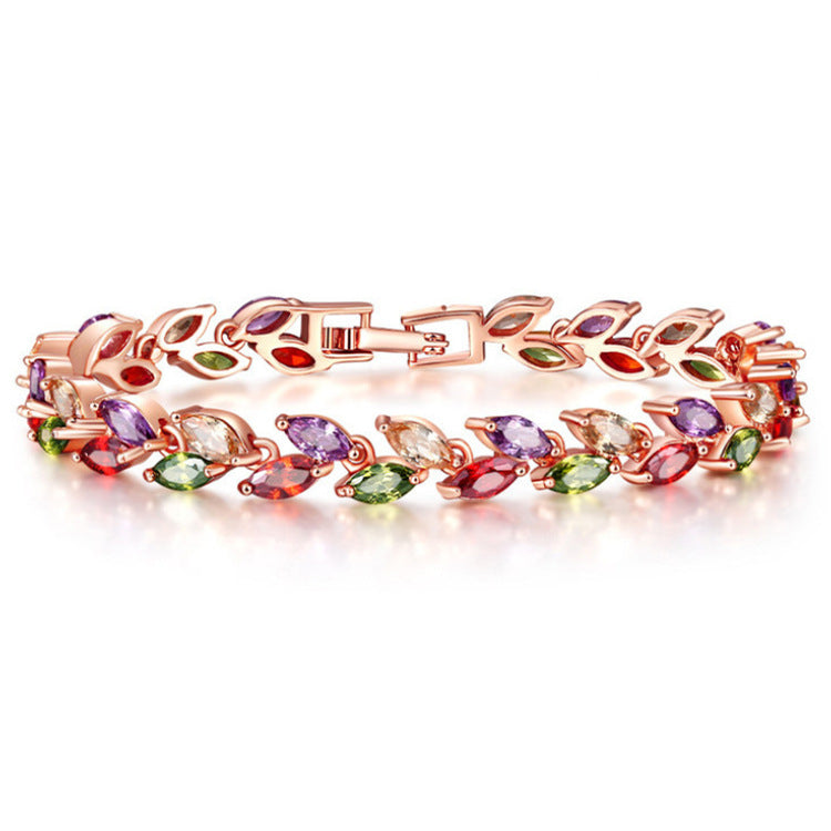 Vacation Leaf Copper Plating Inlay Zircon Bracelets