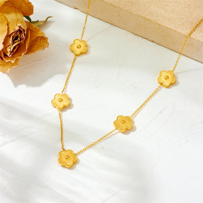 Wholesale Retro Simple Style Flower Titanium Steel Inlay Artificial Gemstones Earrings Necklace