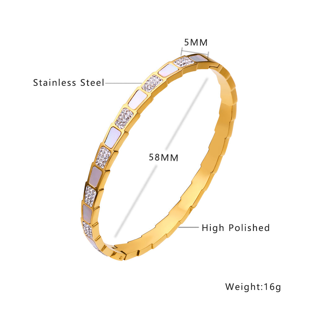 Classic Style Solid Color Stainless Steel Plating Inlay Zircon Bangle