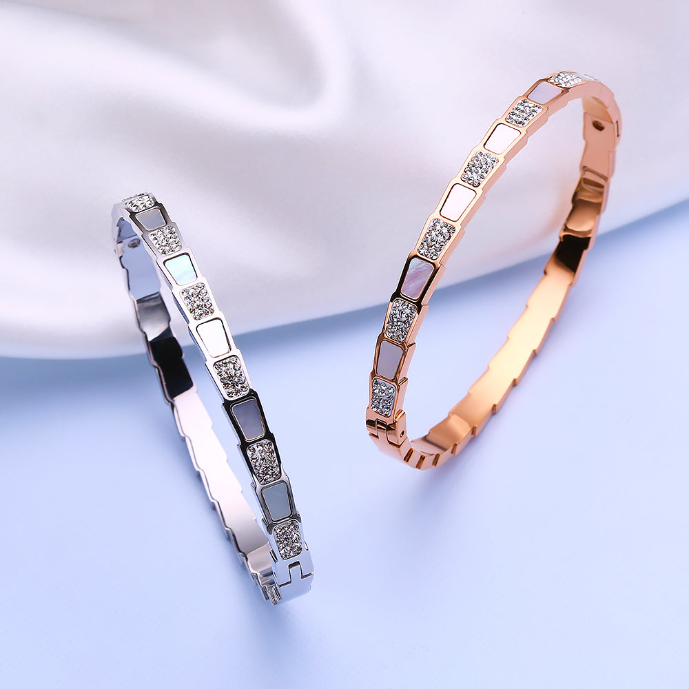 Classic Style Solid Color Stainless Steel Plating Inlay Zircon Bangle