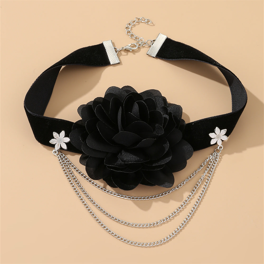 Elegant Sexy Flower Alloy Cloth Three-dimensional Women's Choker