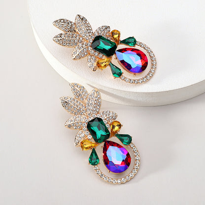 Elegant Luxurious Lady Leaf Alloy Inlay Artificial Gemstones Women's Earrings