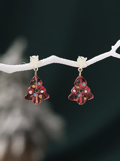 Wholesale Jewelry Cute Sweet Christmas Tree Glass Enamel Drop Earrings