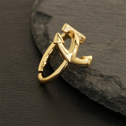 Hip-hop Vintage Style Leaves Anchor Copper Plating 18k Gold Plated Open Rings