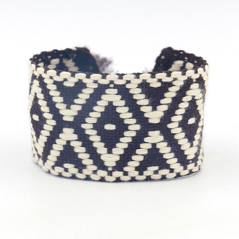 Retro Plaid Polyester Jacquard Tassel Unisex Bracelets