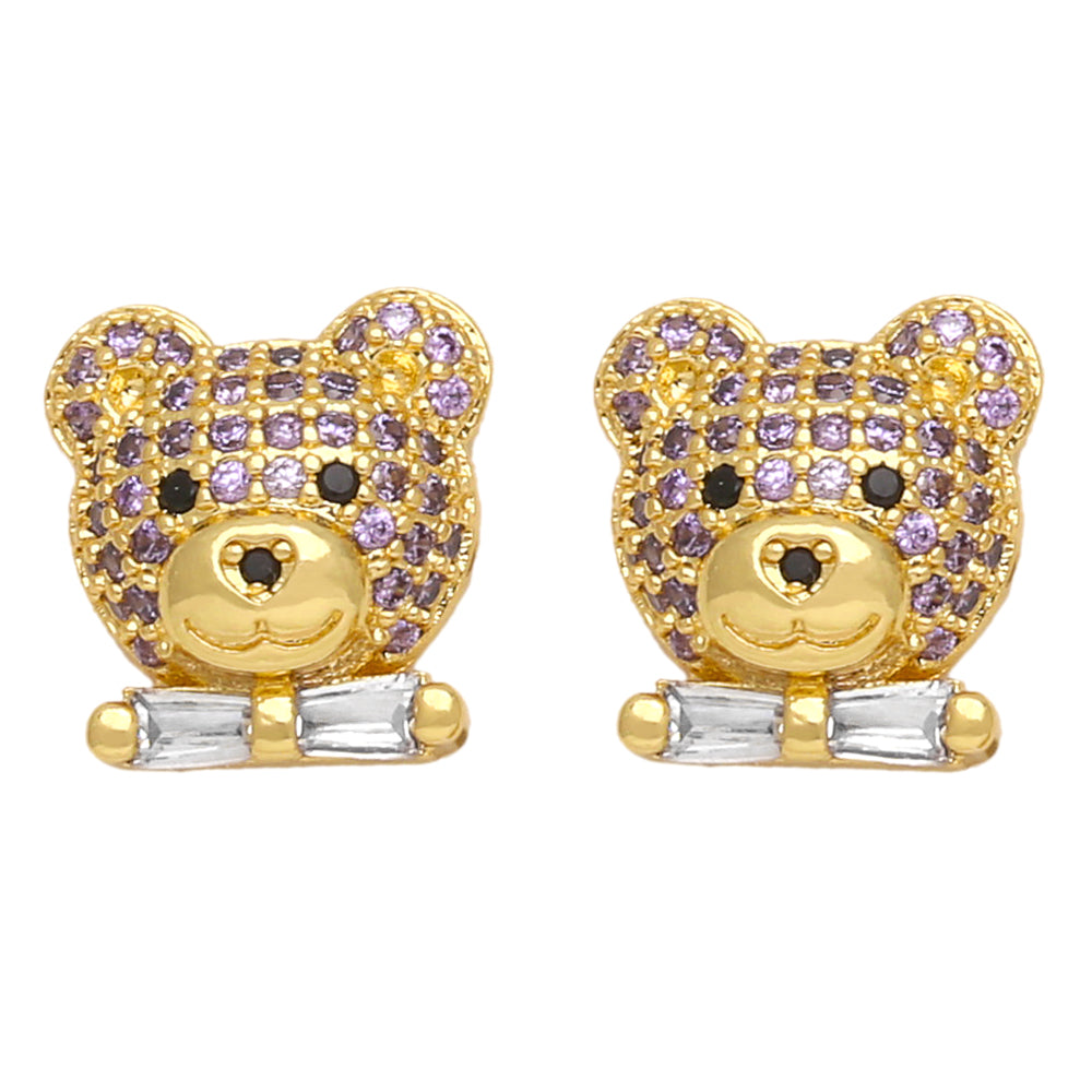 1 Pair Ig Style Cute Bear Plating Inlay Copper Zircon 18k Gold Plated Ear Studs