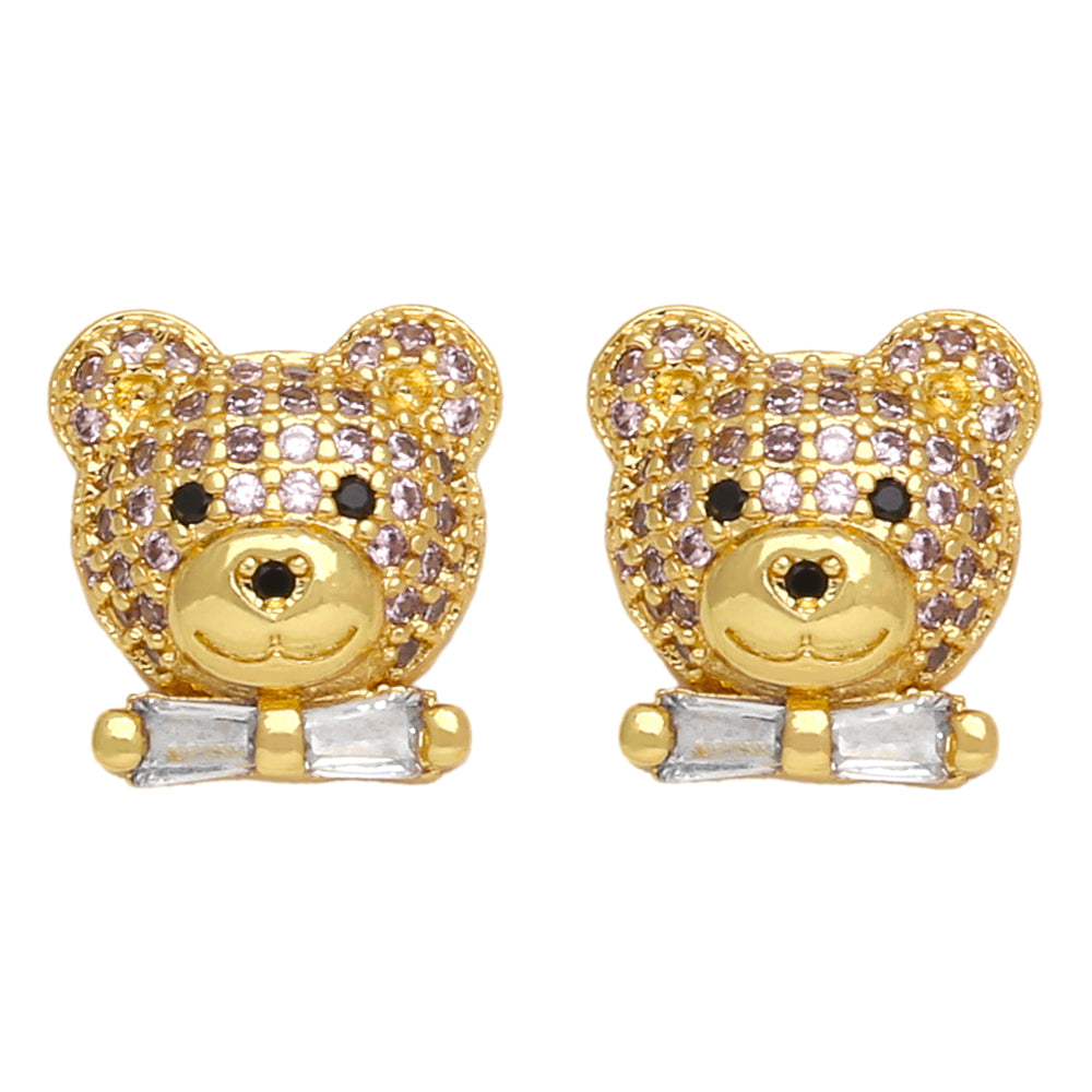 1 Pair Ig Style Cute Bear Plating Inlay Copper Zircon 18k Gold Plated Ear Studs