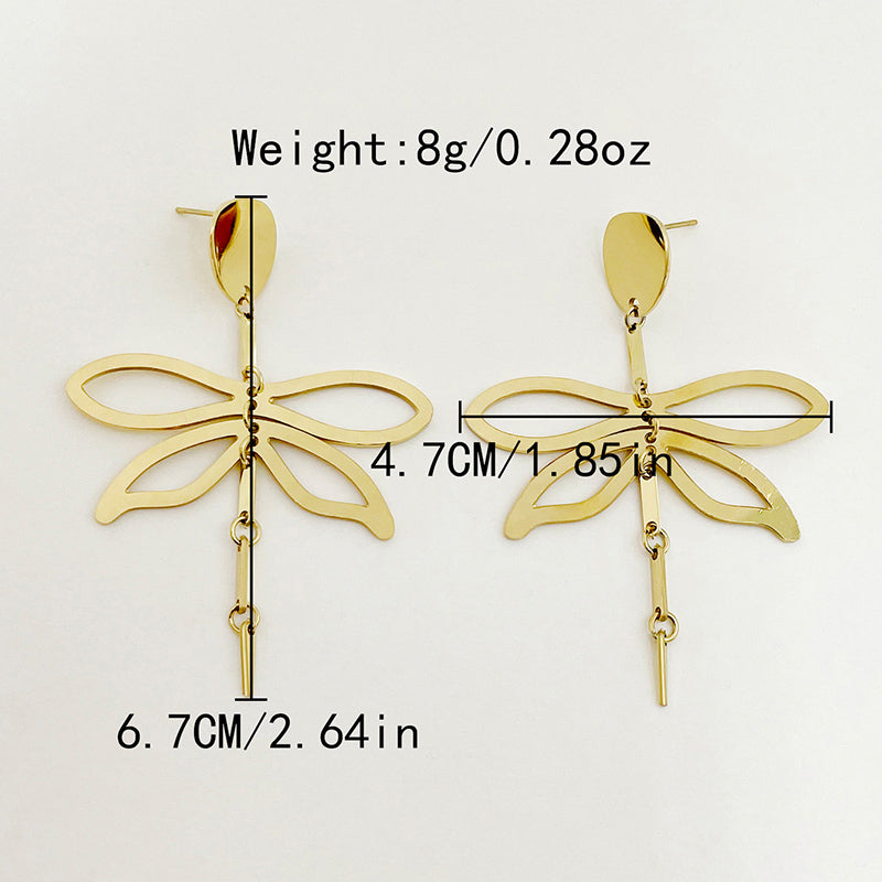 1 Pair Elegant Classical Sweet Dragonfly Plating Stainless Steel Gold Plated Drop Earrings