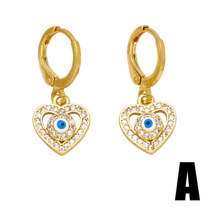 1 Pair Original Design Streetwear Cross Devil's Eye Heart Shape Enamel Plating Inlay Copper Zircon 18k Gold Plated Drop Earrings