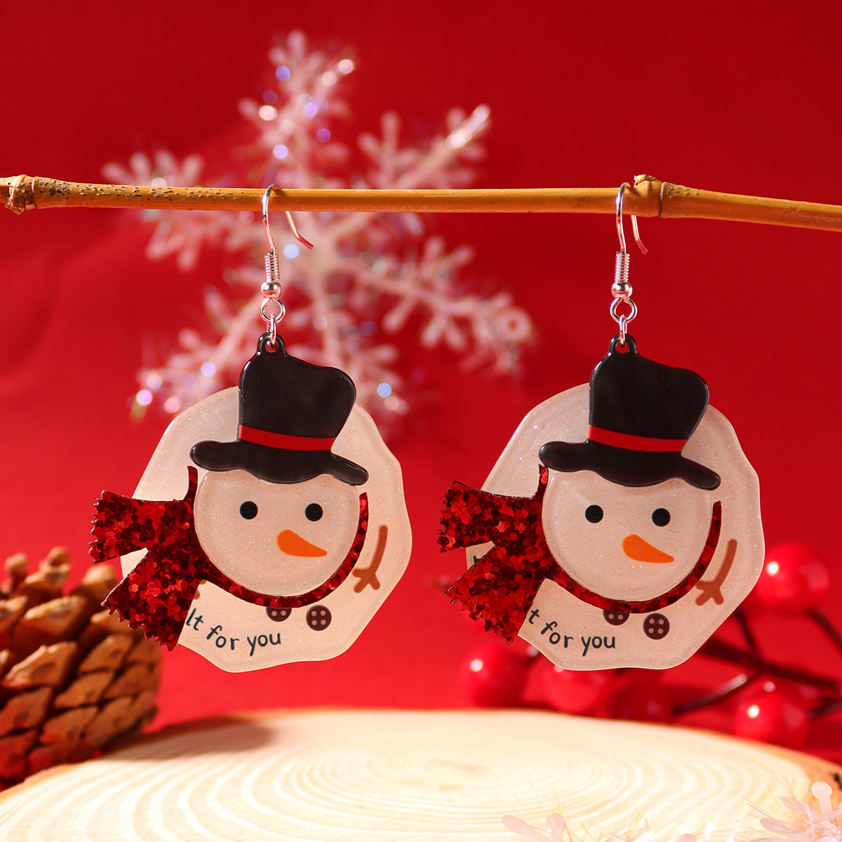 1 Pair Lady Snowman Resin Drop Earrings