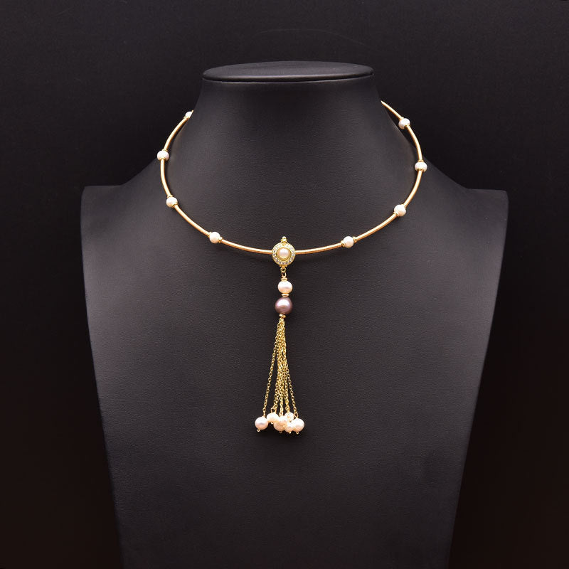 Retro Flower Freshwater Pearl Copper Plating Gold Plated Necklace