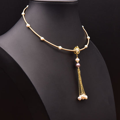 Retro Flower Freshwater Pearl Copper Plating Gold Plated Necklace