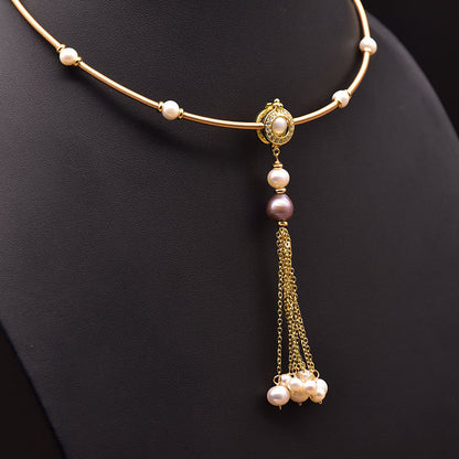 Retro Flower Freshwater Pearl Copper Plating Gold Plated Necklace