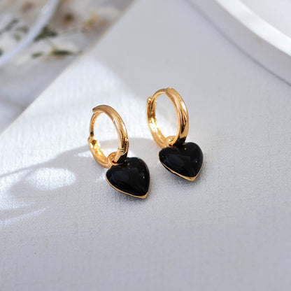 1 Pair Simple Style Heart Shape Enamel Copper Drop Earrings