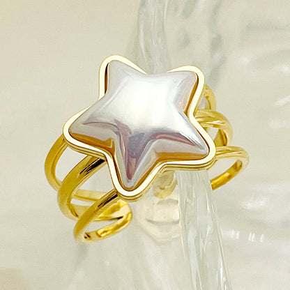 Wholesale Elegant Cute Star Stainless Steel Plating Inlay Gold Plated Pearl Open Rings