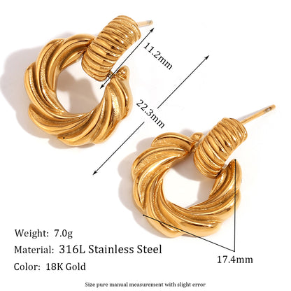 1 Pair Vintage Style Simple Style Classic Style Geometric Snake Plating Inlay Stainless Steel Rhinestones 18k Gold Plated Earrings