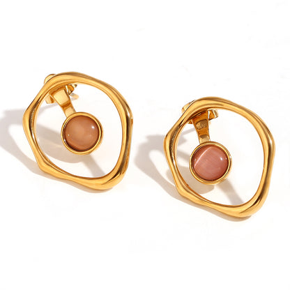 1 Pair Vintage Style Classic Style Round Plating Stainless Steel 18k Gold Plated Ear Studs