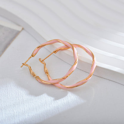 1 Pair Casual Round Enamel Copper Hoop Earrings