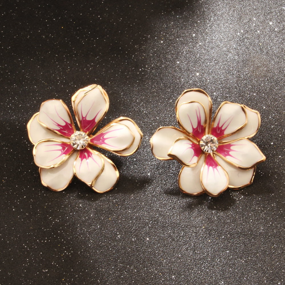 1 Pair Elegant Artistic Flower Enamel Inlay Alloy Rhinestones Ear Studs