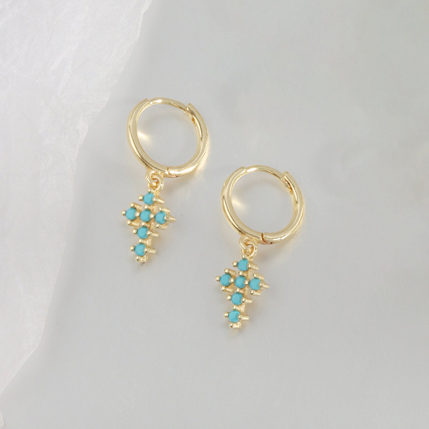 1 Pair Simple Style Cross Inlay Copper Zircon Drop Earrings