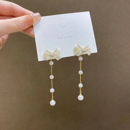 Wholesale Jewelry Sweet Heart Shape Flower Bow Knot Mixed Materials Rhinestones Pearl Plating Inlay Drop Earrings