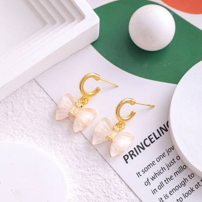 Wholesale Jewelry Sweet Heart Shape Flower Bow Knot Mixed Materials Rhinestones Pearl Plating Inlay Drop Earrings