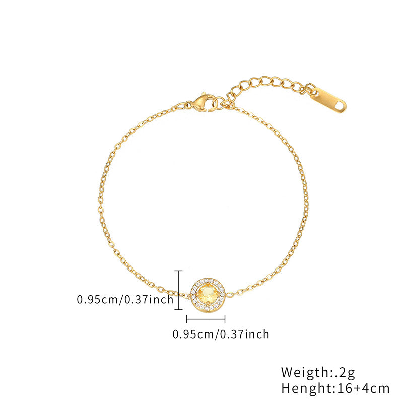 Simple Style Round Stainless Steel Plating Inlay Zircon Rose Gold Plated Gold Plated Bracelets Necklace