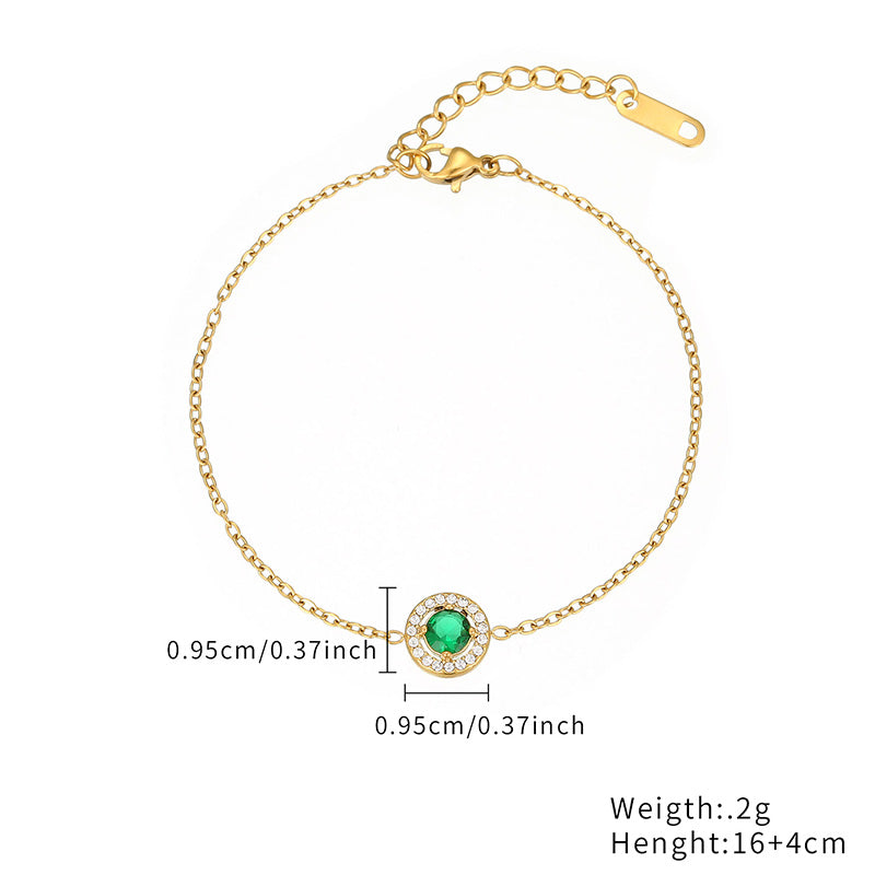 Simple Style Round Stainless Steel Plating Inlay Zircon Rose Gold Plated Gold Plated Bracelets Necklace