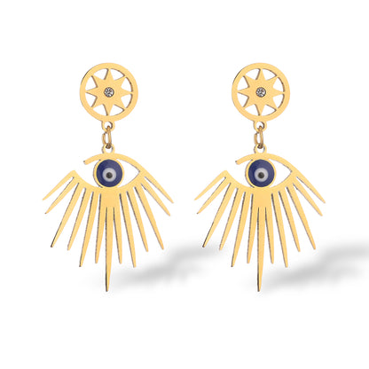 1 Pair Vintage Style Simple Style Commute Devil's Eye Plating Inlay Titanium Steel Zircon 18k Gold Plated Drop Earrings