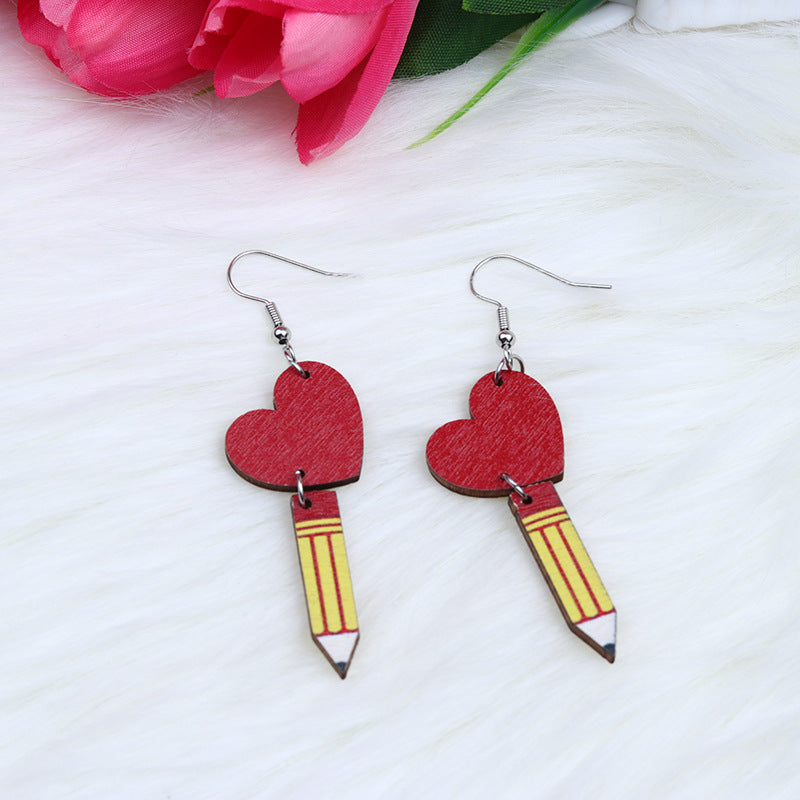 Wholesale Jewelry Cute Heart Shape Arylic Printing Drop Earrings