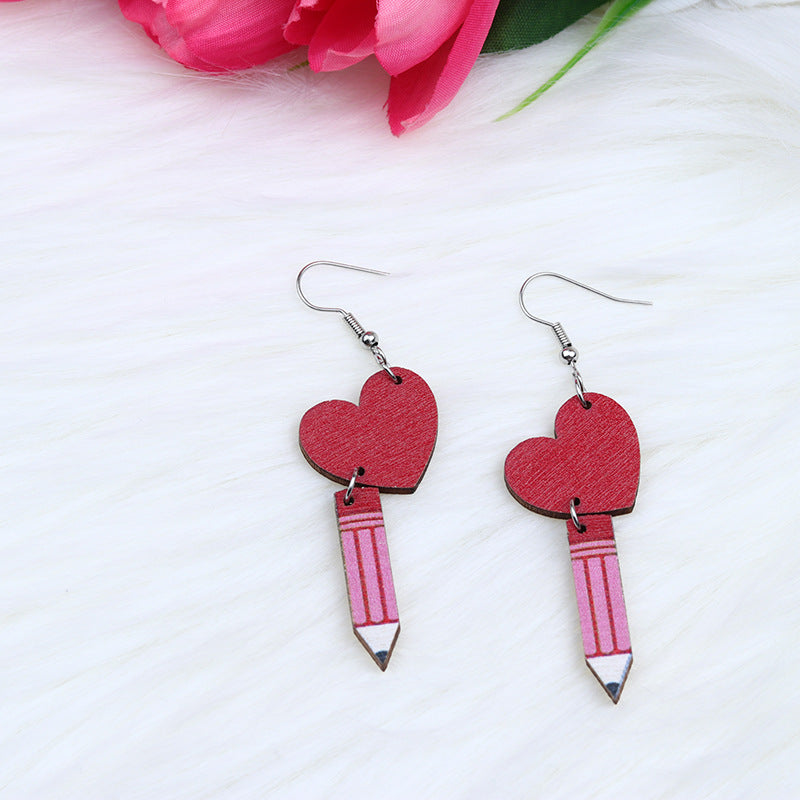 Wholesale Jewelry Cute Heart Shape Arylic Printing Drop Earrings