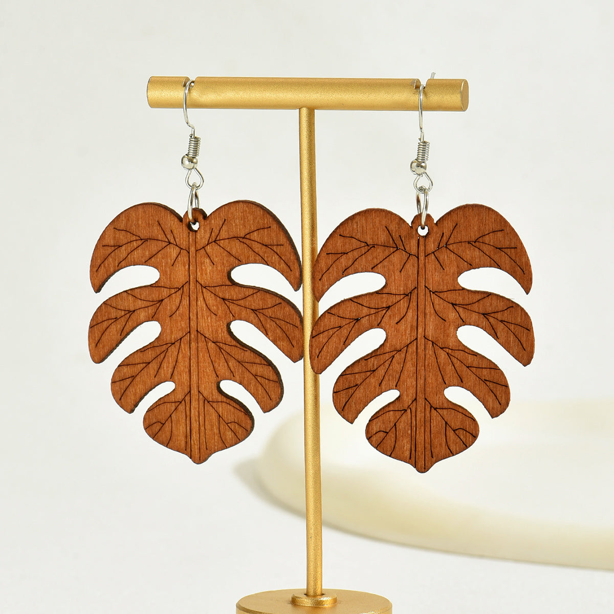 1 Pair Casual Tropical Leaves Stainless Steel Wood Drop Earrings