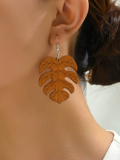 1 Pair Casual Tropical Leaves Stainless Steel Wood Drop Earrings