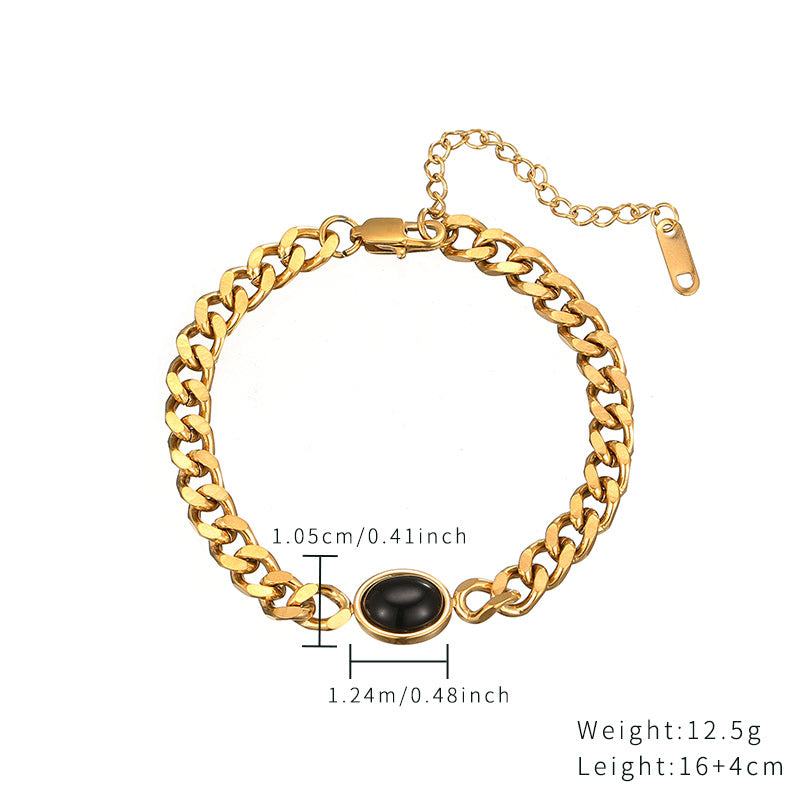 Wholesale Elegant Retro Oval Stainless Steel Plating Inlay Gold Plated Zircon Bracelets Necklace