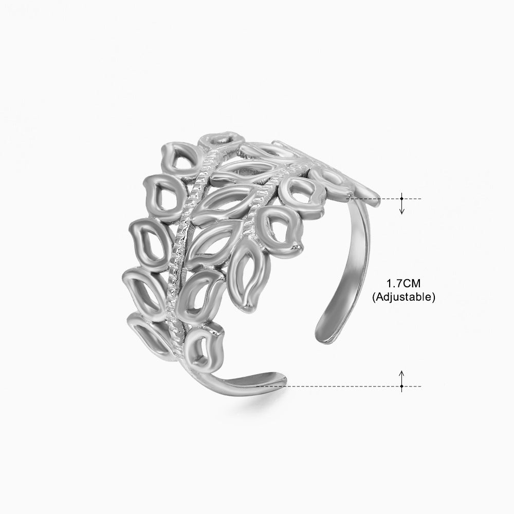 Basic Classic Style Geometric Leaf Stainless Steel Plating Open Rings