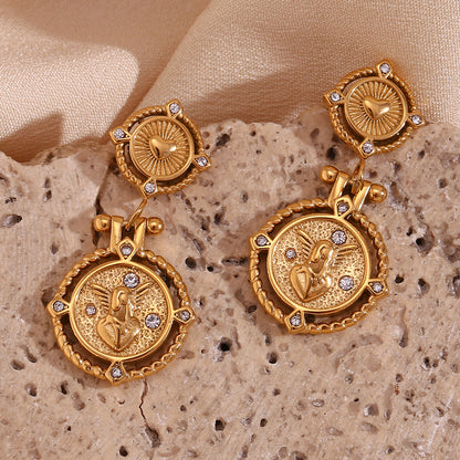 1 Pair Casual Simple Style Angel Heart Shape Plating Inlay Stainless Steel Rhinestones 18k Gold Plated Drop Earrings