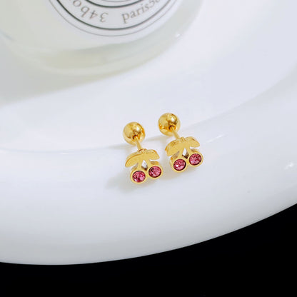 1 Pair Sweet Heart Shape Inlay Titanium Steel Zircon Ear Studs