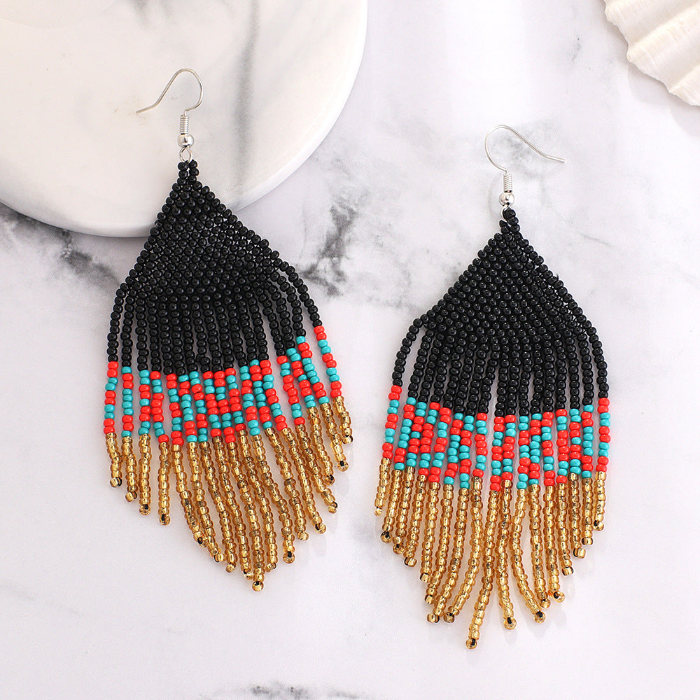 Wholesale Jewelry Ethnic Style Tassel Seed Bead Tassel Drop Earrings