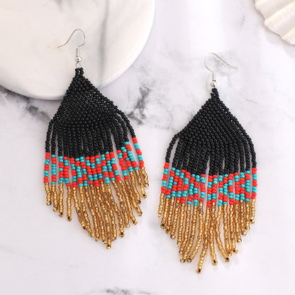 Wholesale Jewelry Ethnic Style Tassel Seed Bead Tassel Drop Earrings