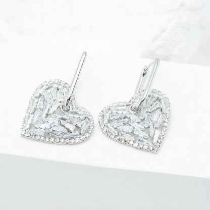 1 Pair Nordic Style Luxurious Commute Heart Shape Plating Hollow Out Inlay Stainless Steel Zircon White Gold Plated Drop Earrings