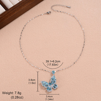 Ig Style Sweet Butterfly Copper Plating Inlay Zircon Pendant Necklace